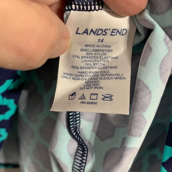 Lands' End v neck Navy and Aqua razorback tankini swim top. Size 14 - Picture 4 of 9